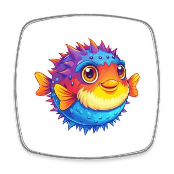 porc-épic poisson-globe dessin animé kawaii coloré - Magnet carré - blanc - Devant