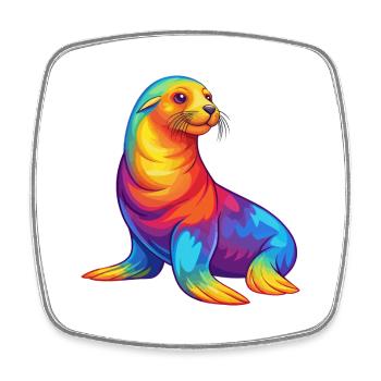 Sea Lion Colorful Kawaii Cartoon Sea Animal - Square fridge magnet - white - Front