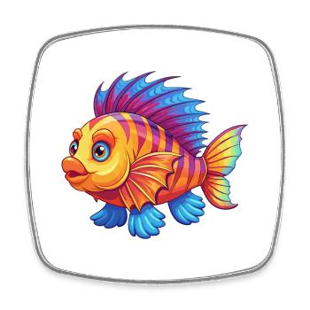 Lionfish Colorful Kawaii Cartoon Sea Animal - Square fridge magnet - white - Front