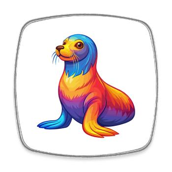 Sea Lion Colorful Kawaii Cartoon Sea Animal - Square fridge magnet - white - Front