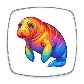 Manatee Colorful Kawaii Cartoon Sea Animal - Square fridge magnet - white - Front