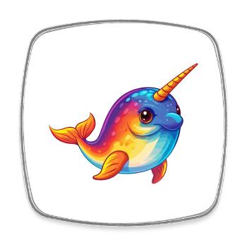 Narval coloré Kawaii dessin animé animal marin - Magnet carré - blanc - Devant