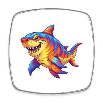 Tigre Requin Coloré Kawaii Dessin Animé Animal Marin - Magnet carré - blanc - Devant