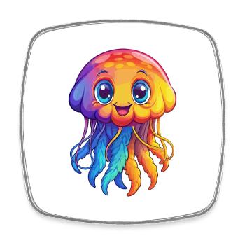 Sea Nettle Colorful Kawaii Cartoon Sea Animal - Square fridge magnet - white - Front