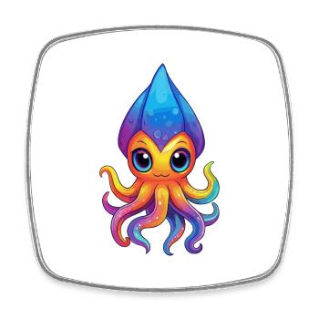 Squid Colorful Kawaii Cartoon Sea Animal - Square fridge magnet - white - Front