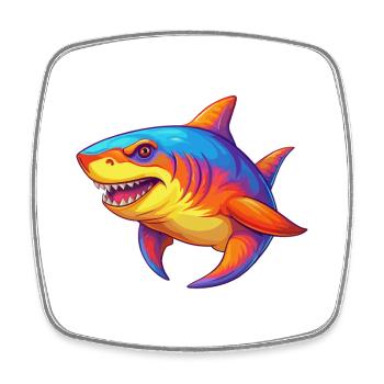 Sixgill Shark Colorful Kawaii Cartoon Sea Animal - Square fridge magnet - white - Front