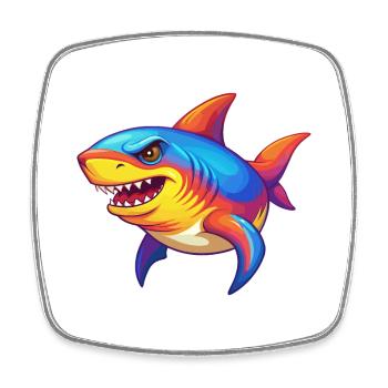 Shark Colorful Kawaii Cartoon Sea Animal - Square fridge magnet - white - Front