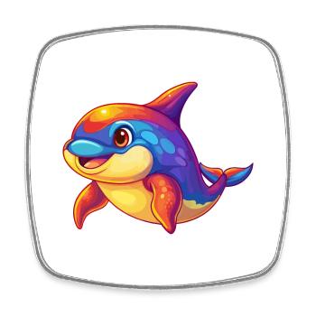 Orque coloré Kawaii dessin animé animal marin - Magnet carré - blanc - Devant