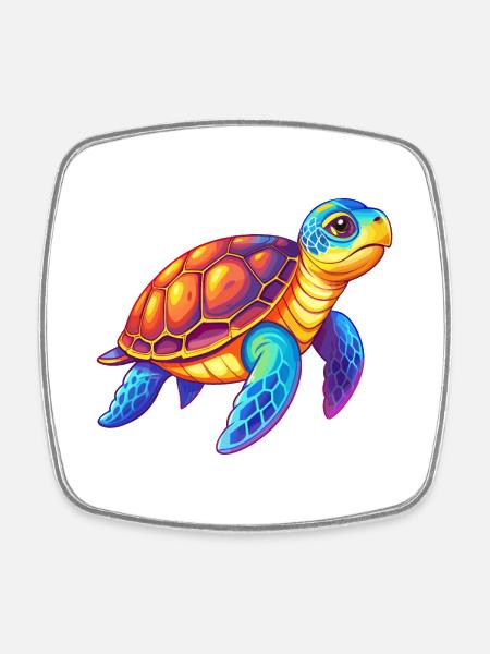 Tortue imbriquée Coloré Kawaii Dessin animé Clipart - Magnet carré - blanc