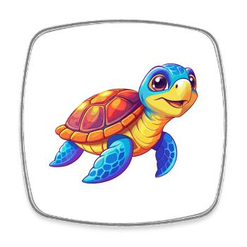 Green Sea Turtle Colorful Kawaii Cartoon Clipart - Square fridge magnet - white - Front