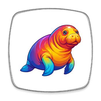 Dugong Buntes Kawaii Cartoon Meerestier - Viereckiger Kühlschrankmagnet - Weiß - Vorne