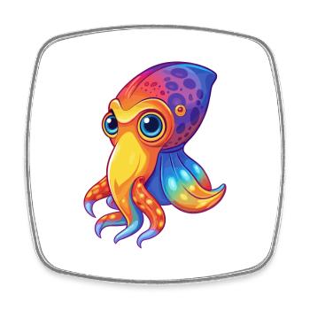 Bobtail Squid Colorful Kawaii Cartoon Sea Animal - Square fridge magnet - white - Front