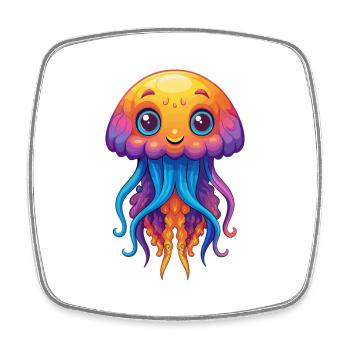 Qualle Buntes Kawaii Cartoon Meerestier - Viereckiger Kühlschrankmagnet - Weiß - Vorne