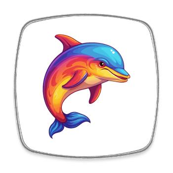 Dolphin Colorful Kawaii Cartoon Sea Animal - Square fridge magnet - white - Front