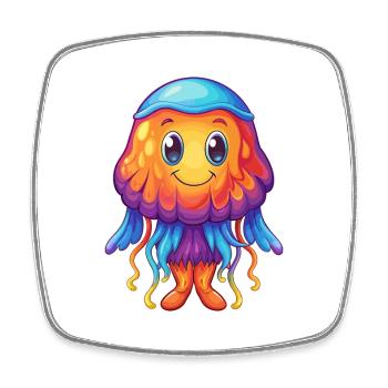 Comb Jelly Colorful Kawaii Cartoon Sea Animal - Square fridge magnet - white - Front