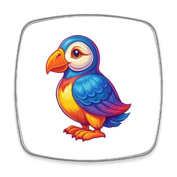 Macareux coloré Kawaii personnage de dessin animé oiseau - Magnet carré - blanc - Devant