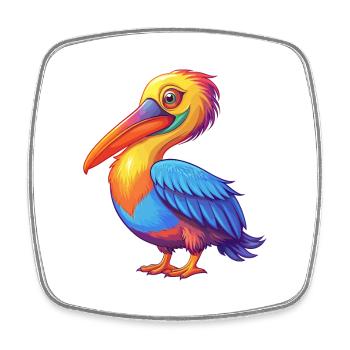 Pelican Colorful Kawaii Cartoon Character Bird - Square fridge magnet - white - Front