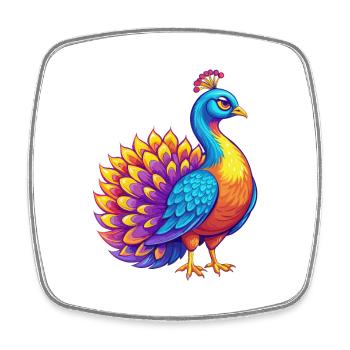 Peacock Colorful Kawaii Cartoon Character Bird - Square fridge magnet - white - Front