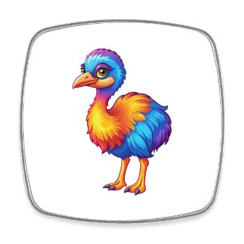 émeu coloré kawaii dessin animé personnage oiseau - Magnet carré - blanc - Devant