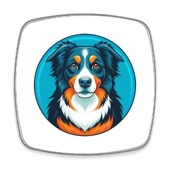 Australian Shepherd Dog Kawaii Cartoon Pet Logo - Square fridge magnet - white - Front