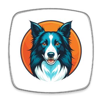Border Collie Hund Niedliches Kawaii Cartoon Tier Logo - Viereckiger Kühlschrankmagnet - Weiß - Vorne