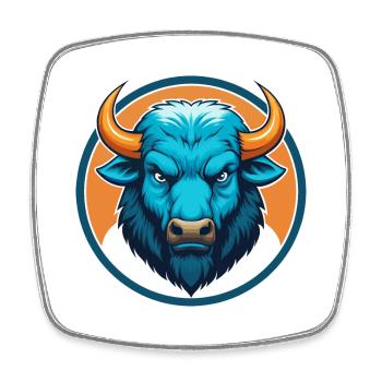 Bison mignon kawaii dessin animé Clipart Animal Pet Logo - Magnet carré - blanc - Devant