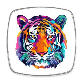 Tiger Multicolored Tiger Head - Square fridge magnet - white - Front