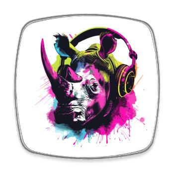Rhino Rhinos Tête de rhinocéros avec casque - Magnet carré - blanc - Devant