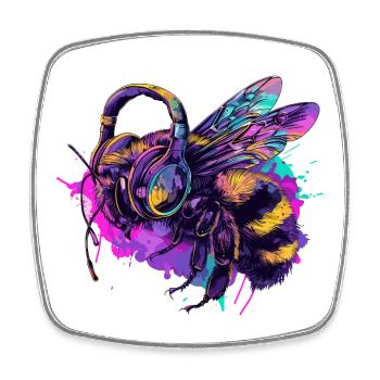 Bee Bee Bee Head with Headphones - Square fridge magnet - white - Front