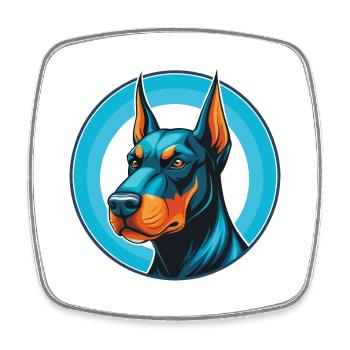 Dobermann chien mignon kawaii dessin animé animal de compagnie logo - Magnet carré - blanc - Devant