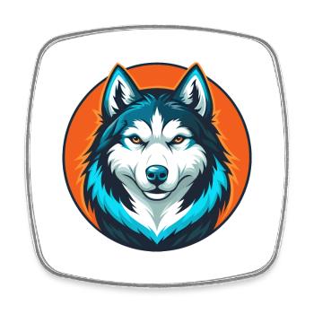 Husky Dog Cute Kawaii Cartoon Animal Pet Logo - Square fridge magnet - white - Front