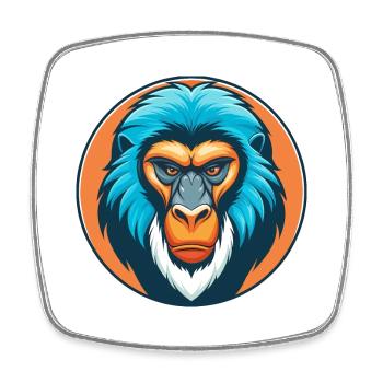 Mandrill mignon Kawaii dessin animé Animal Animal Pet Logo - Magnet carré - blanc - Devant