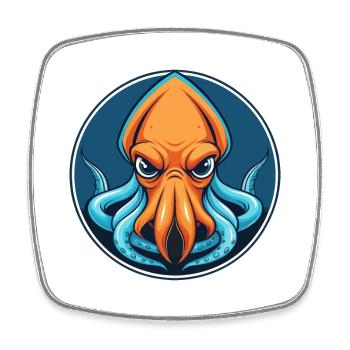 Squid Cute Kawaii Cartoon Clipart Animal Pet Logo - Square fridge magnet - white - Front