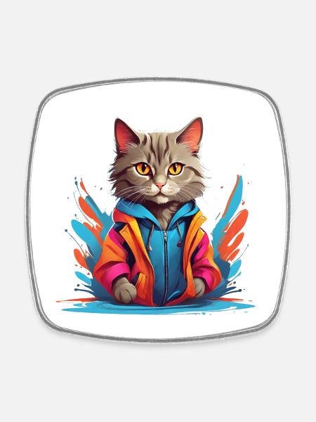 Urban Feline Radiance - Square fridge magnet - white