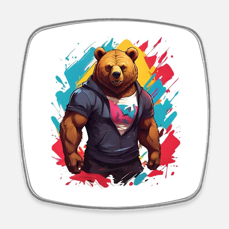Cool Urban Bear - Square fridge magnet - white