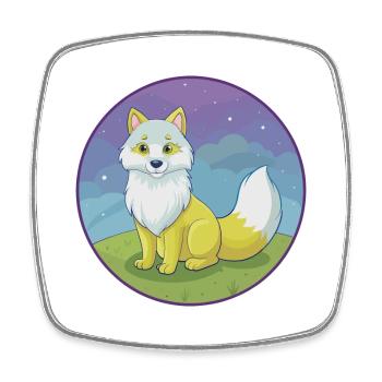 Polarfuchs Niedlich Kawaii Cartoon Clipart Tier Haustier - Viereckiger Kühlschrankmagnet - Weiß - Vorne
