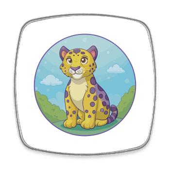 Amur Leopard Cute Kawaii Cartoon Clipart Animal - Square fridge magnet - white - Front