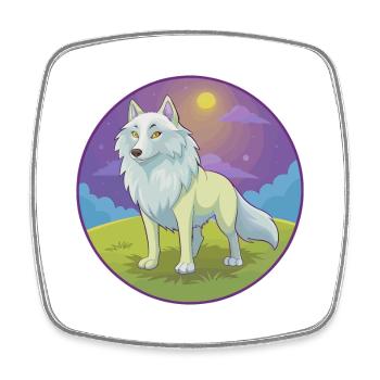 Arctic Wolf Cute Kawaii Cartoon Clipart Animal Pet - Square fridge magnet - white - Front