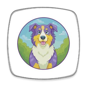 Australian Shepherd Dog Cute Kawaii Cartoon Animal - Square fridge magnet - white - Front