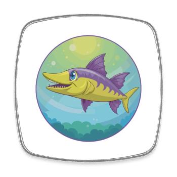 Barracuda mignon Kawaii dessin animé Clipart Animal de compagnie - Magnet carré - blanc - Devant