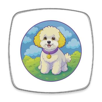 Bichon frisé chien mignon drôle Kawaii dessin animé Animal - Magnet carré - blanc - Devant