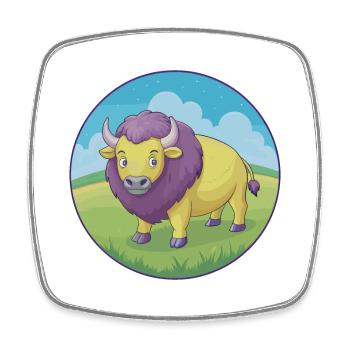 Bison mignon Kawaii dessin animé Clipart Animal de compagnie - Magnet carré - blanc - Devant