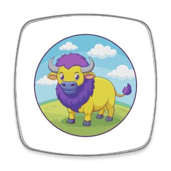 Buffalo Cute Kawaii Cartoon Clipart Animal Pet - Square fridge magnet - white - Front