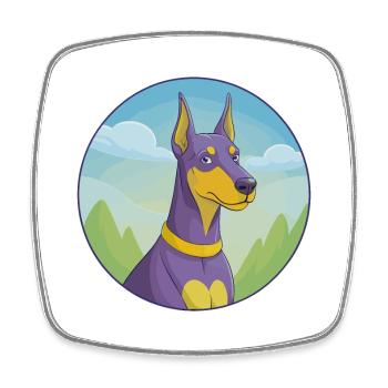 Dobermann chien mignon Kawaii dessin animé Clipart Animal - Magnet carré - blanc - Devant