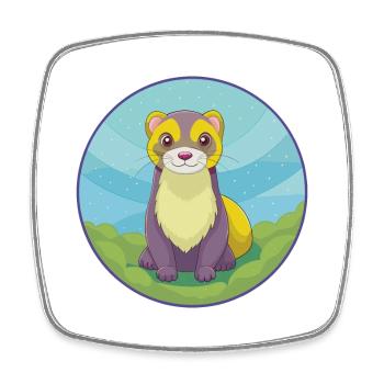 Furet mignon Kawaii dessin animé Clipart Animal de compagnie - Magnet carré - blanc - Devant