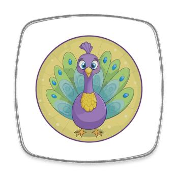 Peacock Cute Kawaii Cartoon Clipart Animal Pet - Square fridge magnet - white - Front