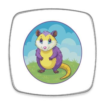 Opossum mignon Kawaii dessin animé Clipart Animal de compagnie - Magnet carré - blanc - Devant