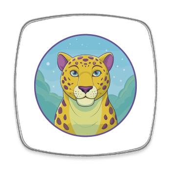Jaguar Niedliche Kawaii Cartoon Clipart Tier Haustier - Viereckiger Kühlschrankmagnet - Weiß - Vorne