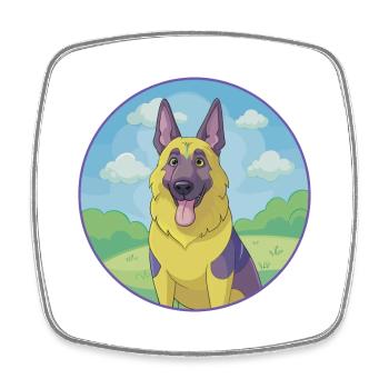 German Shepherd Dog Cute Kawaii Cartoon Animal Pet - Square fridge magnet - white - Front