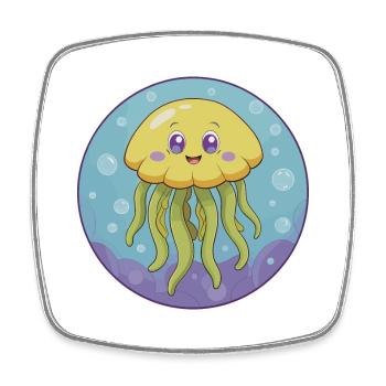 Méduse mignon Kawaii dessin animé Clipart Animal de compagnie - Magnet carré - blanc - Devant